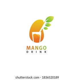 
Simple MangoLogo With Mango Glass And Juice, Modern Mango Logo Design
