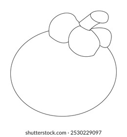 Simple mangosteen fruit sketch, minimalist outline of mangosteen fruit, whole fruit and other half. Ideal for use in illustrations, educational materials, or as icons in various creative projects.