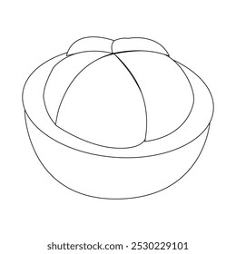 Simple mangosteen fruit sketch, minimalist outline of mangosteen fruit, whole fruit and other half. Ideal for use in illustrations, educational materials, or as icons in various creative projects.