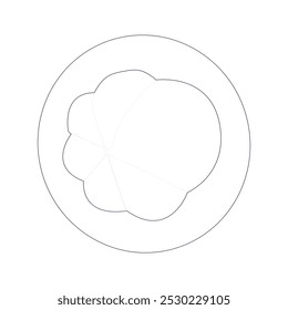 Simple mangosteen fruit sketch, minimalist outline of mangosteen fruit, whole fruit and other half. Ideal for use in illustrations, educational materials, or as icons in various creative projects.