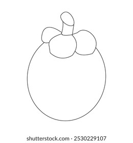 Simple mangosteen fruit sketch, minimalist outline of mangosteen fruit, whole fruit and other half. Ideal for use in illustrations, educational materials, or as icons in various creative projects.