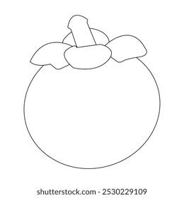 Simple mangosteen fruit sketch, minimalist outline of mangosteen fruit, whole fruit and other half. Ideal for use in illustrations, educational materials, or as icons in various creative projects.