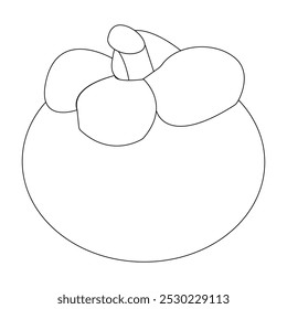 Simple mangosteen fruit sketch, minimalist outline of mangosteen fruit, whole fruit and other half. Ideal for use in illustrations, educational materials, or as icons in various creative projects.