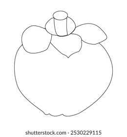 Simple mangosteen fruit sketch, minimalist outline of mangosteen fruit, whole fruit and other half. Ideal for use in illustrations, educational materials, or as icons in various creative projects.