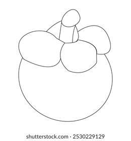 Simple mangosteen fruit sketch, minimalist outline of mangosteen fruit, whole fruit and other half. Ideal for use in illustrations, educational materials, or as icons in various creative projects.