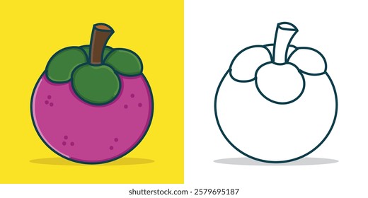 A Simple Mangosteen Illustration for a Design Element or Coloring Book Element