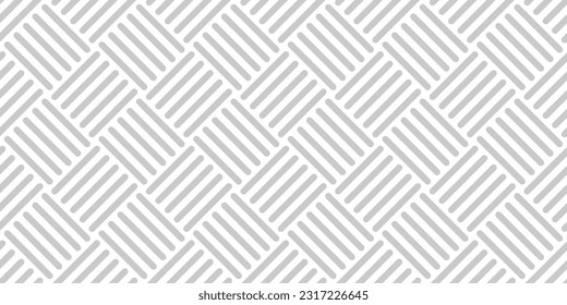 Simple manswear textile diagonal basketweave seamless pattern. Gray and white basket weave bamboo texture. Monochrome background. Vector abstract illustration