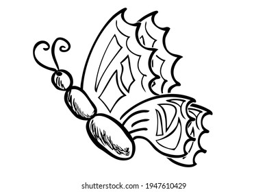 Simple Manual Hand Draw Sketch, Butterfly, Isolated on White
