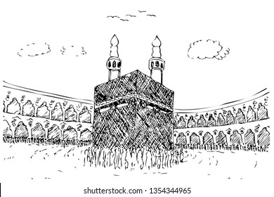 Simple Manual sketch of Kaaba in Mecca Saudi Arabia 