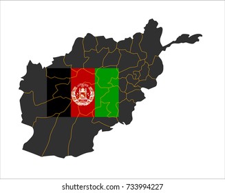 Simple Map Of Afghanistan With Flag Isolated On White Background.