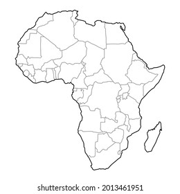 Simple map of African continent in black and gray lines on white background