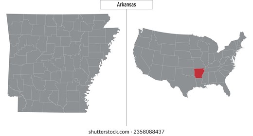 Simple map of Arkansas state of United States and location on USA map