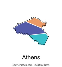 Mapa sencillo de Atenas, geométrico moderno y colorido con plantilla de diseño de ilustración de contorno, adecuado para su diseño