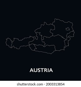 Simple map of Austria isolated on black. Filled and outline.