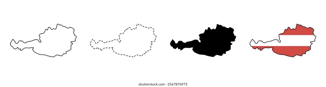 Simple map of Austria vector drawing. Mercator projection. Filled and outline.