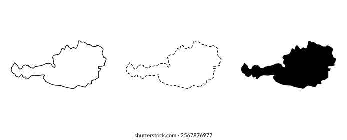 Simple map of Austria vector drawing. Mercator projection. Filled and outline.