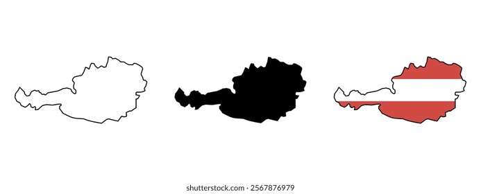 Simple map of Austria vector drawing. Mercator projection. Filled and outline.