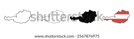 Simple map of Austria vector drawing. Mercator projection. Filled and outline.