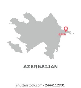 Simple map of Azerbaijan vector drawing. Filled version illustration isolated on white background. Map have mark the capital city of Azerbaijan.