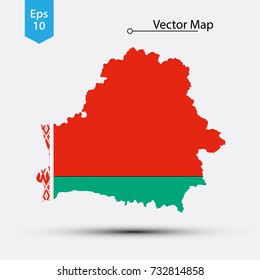 Simple Map Of Belarus With Flag Isolated On White Background. Vector Illustration