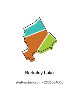 Mapa simple del lago Berkeley, geométrico moderno colorido con plantilla de diseño de ilustración de contorno, adecuado para su diseño