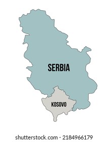 Simple map with borders between Republic of Serbia and the Republic of Kosovo. Crisis between Belgrade and Pristina. Vector illustration