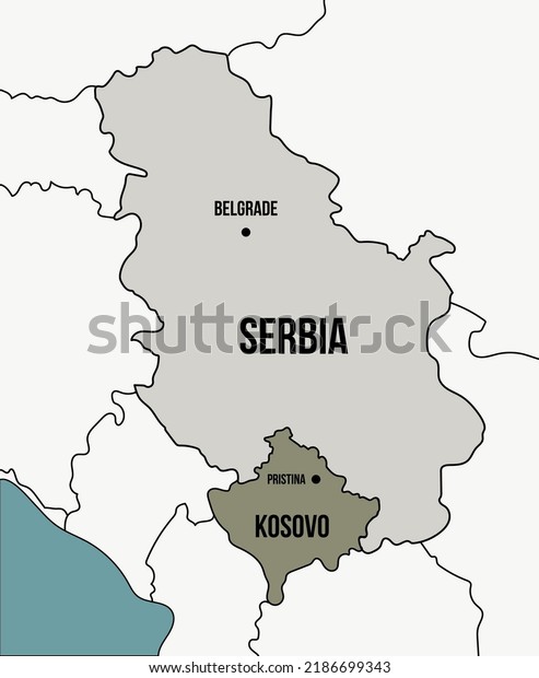 Simple map with borders between\
Republic of Serbia and the Republic of Kosovo and main cities.\
Crisis between Belgrade and Pristina. Vector\
illustration