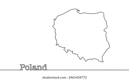 A simple map of the borders of the Republic of Poland. Hand-drawn silhouette of a Central European country. Vector illustration.