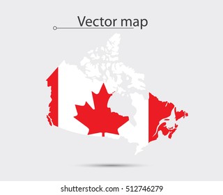 Simple Map Of Canada With Flag As Texture Isolated On Grey Background. Vector Illustration