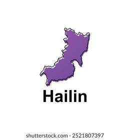 Mapa simples Cidade de Hailin, mapa com estilo de cor de gradiente, Mapa do mundo chinês vetor ilustração modelo