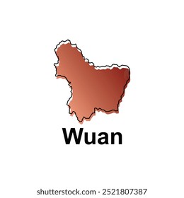 Mapa simples Cidade de Wuan, mapa com estilo de cor de gradiente, Mapa do mundo Modelo de ilustração de vetor de país chinês