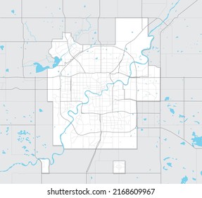 Simple map of Edmonton Alberta, Canada. Tourism map of edmonton metropolitan region with highways, streets, rivers and lakes and region outlines. Vector map of central region Alberta. No Text. 