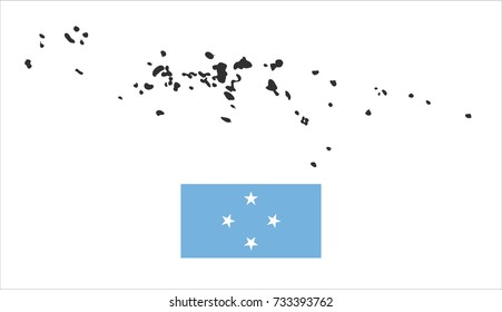 Simple Map Of Federated States of Micronesia With Flag Isolated On White Background.