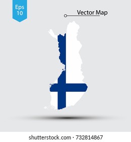 Simple Map Of Finland With Flag Isolated On White Background. Vector Illustration