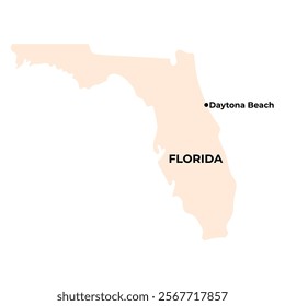 Simple Map of Florida, Daytona Beach Isolated on white Background