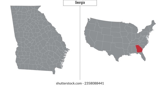 Einfache Karte des Bundesstaates Georgien (USA) und Standort auf der US-Karte