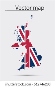 Simple Map Of Great Britain With Flag As Texture Isolated On Grey Background. Vector Illustration