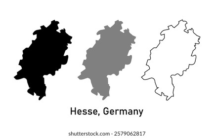 Simple map of hesse is a state of Germany in outline style, black color, gray color	