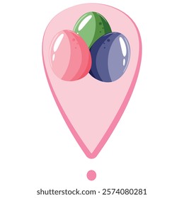 simple map icon with an easter design, namely with colorful easter eggs in the middle of the icon, for a variety of designs, posters or banners