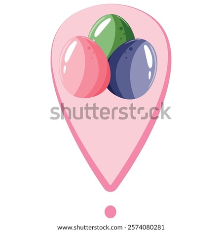 simple map icon with an easter design, namely with colorful easter eggs in the middle of the icon, for a variety of designs, posters or banners