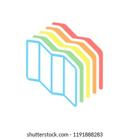 Simple map icon. Linear symbol with thin outline. Stack of colorful isometric icons on white background