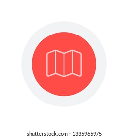 Simple map icon. Linear symbol with thin outline. Icon in colored circle with gray bold border. Web button, modern flat design