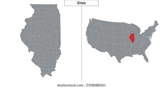 Mapa simple del estado de Illinois en Estados Unidos y ubicación en el mapa de Estados Unidos