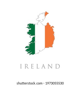 Simple Map Of Ireland With Flag Isolated On White Background. Vector Illustration. Ireland detailed map with flag of country. Map of the Republic of Ireland with national flag