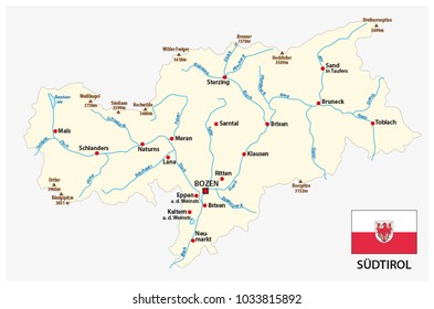 simple map of the Italian province of South Tyrol in german language with flag