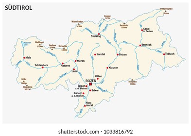 Simple map of the Italian province of South Tyrol in german language