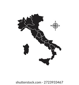 Mapa simple de Italia aislado sobre fondo blanco. Ilustración vectorial de logotipo de signo negro italiano
