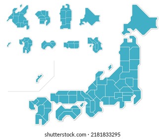 A simple map of Japan divided by prefecture