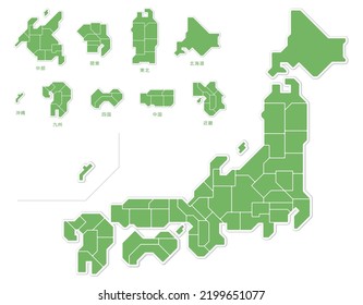 A simple map of Japan divided by prefectures