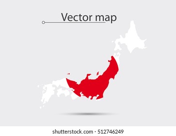 Simple Map Of Japan With Flag As Texture Isolated On Grey Background. Vector Illustration